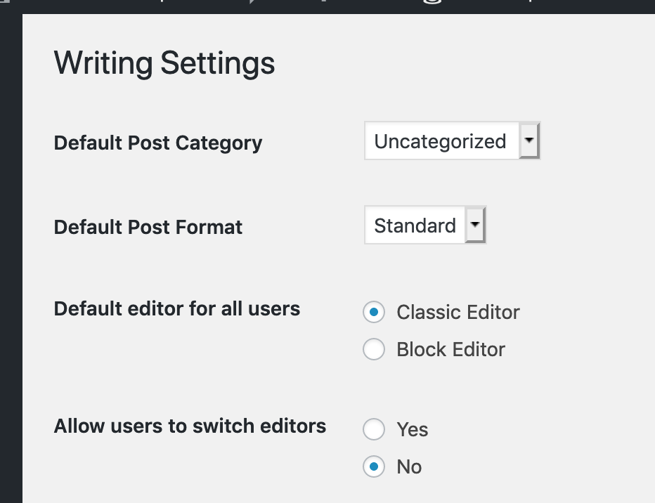 screenshot of editor settings page